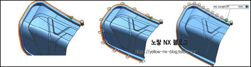 UG NX Associative Copy 연관 복사 Tutorial - 11강 10 Siemens NX Pattern Feature Along Path에서 기준 Curve를 따라 슬롯과 돌출 Feature를 반복 배치하는 작업 결과