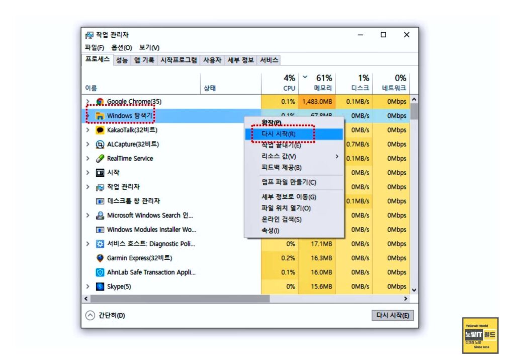 윈도우11 26H2 업데이트 후 USB 오디오·검은 화면·도메인 로그인 오류 해결 순서 5 윈도우11 로그인 검은화면 작업관리자 Windows 탐색기 explorer.exe 재시작