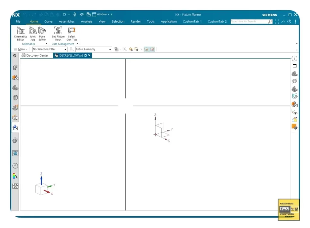 UG NX 마우스 키보드 조작방법 Tutorial - 3강 4 NX Graphics Window에서 큰 십자선 Crosshairs가 활성화된 화면