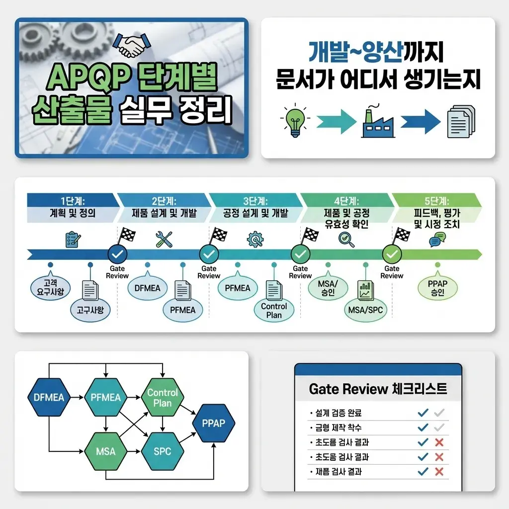 현대자동차 협력사 APQP 단계별 산출물 실무 정리 신입 교육용 1 현대자동차 협력사 APQP 개발부터 양산까지 단계 개요 이미지