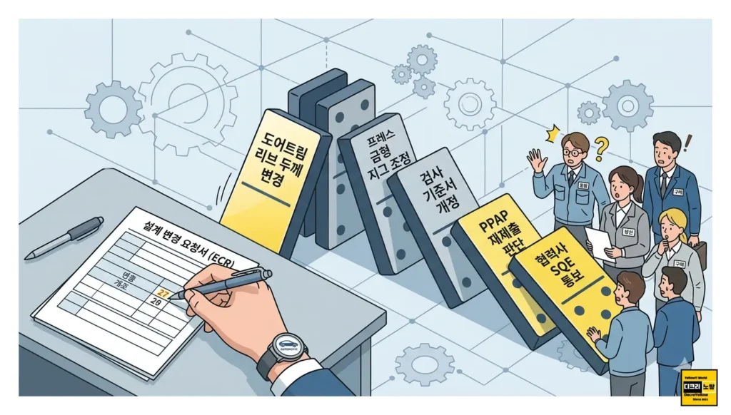 현대차 협력사 설계변경 공정변경 때 APQP PPAP FMEA 어디까지 다시 봐야 하나 1 도어트림 변경에 따른 도미노 현상