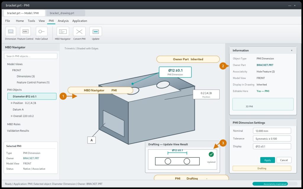 NX 도면 치수 수정 안될 때 PMI 원본·참조치수 확인방법 2 nx step2 pmi source edit ui