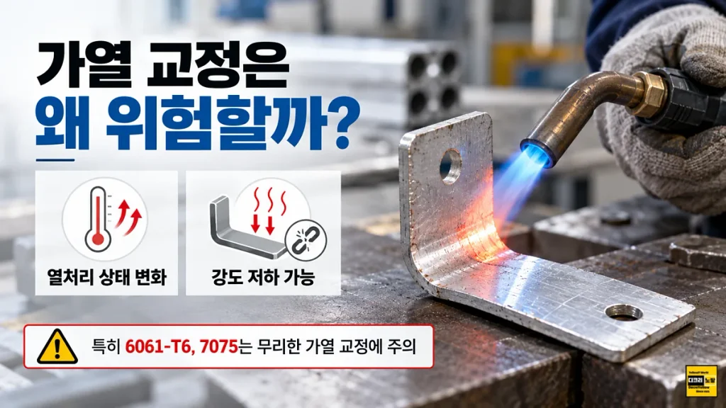 알루미늄 휘어짐 다시 펴도 될까?|6061·7075 소성변형·탄성복원과 강도 변화 7 알루미늄 6061-T6 및 7075 합금 부품을 토치로 가열하여 펴는 작업의 열처리 상태 변화와 강도 저하 위험 안내