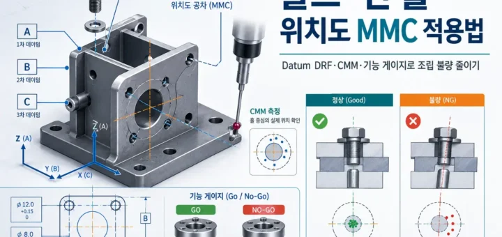 볼트·핀 홀 위치도 MMC 적용법｜Datum DRF·CMM·기능 게이지로 조립 불량 줄이기